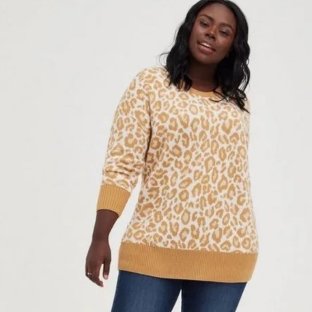 Torrid Plus Size 2X‎ Drop Shoulder Pullover Sweater Popcorn Leopard Yellow NEW
